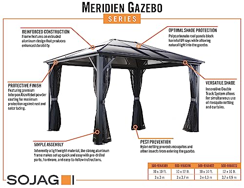 Sojag 500-5157864 Meridien Hard Top Sun Shelter 10' x 14' Charcoal