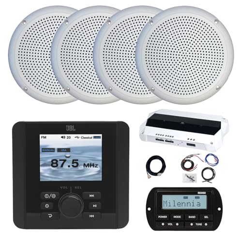 Enrock Marine JBL JAM5000N Marine Radio Receiver with Wired Remote & 4x 5.25" Speakers White