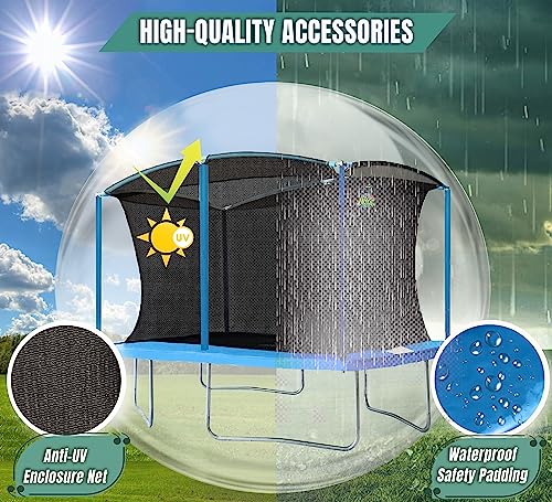 Upper Bounce Rectangular Trampoline with Enclosure Cyan Blue