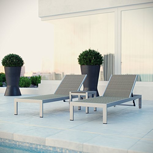 America Luxury - Outdoor Modern Contemporary Urban Patio Three PCS Chaise Lounge Chair Set Grey