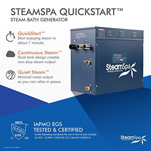 SteamSpa 10.5kW Steam Sauna Generator Executive Bundle 240V Brushed Nickel