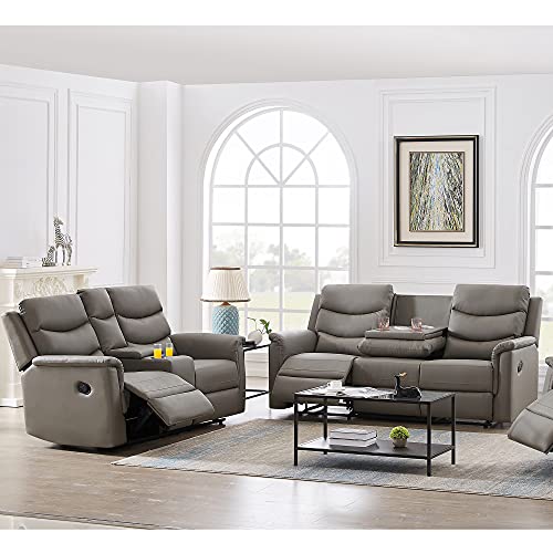 Eafurn Grey 2-Piece Reclining Sectional Sofa Set with Storage & Cup Holders