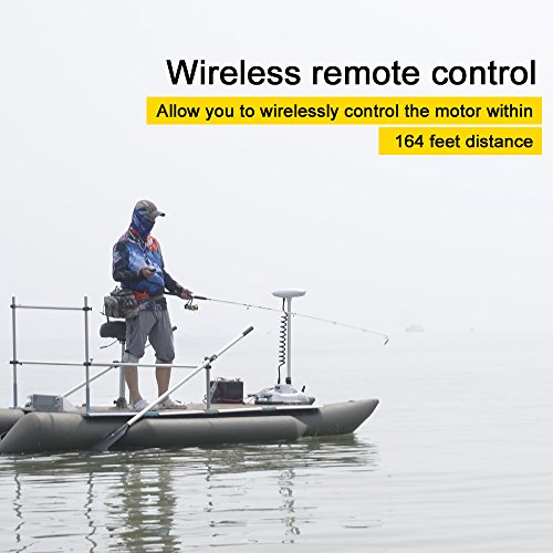 AQUOS 12V 55LBS 48 Inch Bow Mount Trolling Motor with Remote Control and Quick Release Bracket White