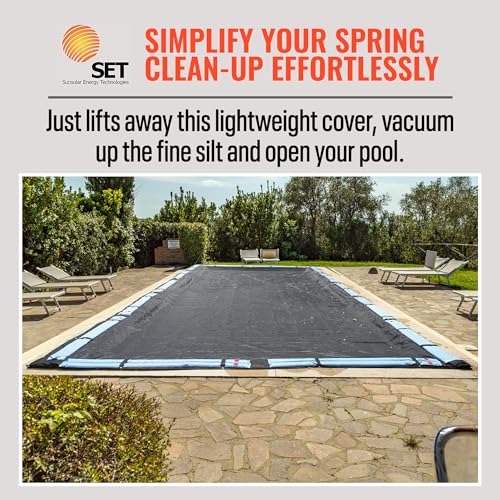 SET SunSolar Energy Technologies Mesh InGround Winter Pool Cover 30x60 Foot Rectangle Swimming Pool - Durable Loops 8-Yr Warranty