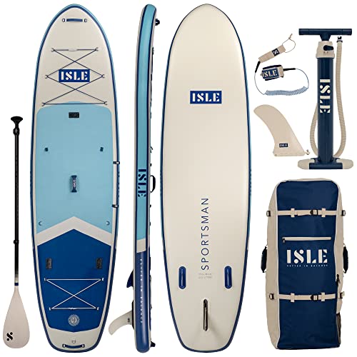 ISLE Surf and SUP Sportsman Inflatable Fishing Stand Up Paddle Board Aqua/Navy