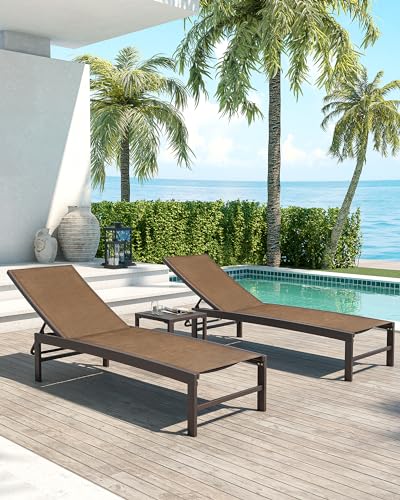 Crestlive Products 4PCS Outdoor Chaise Lounge Chairs Set with Side Tables, Adjustable Recliner Brown