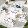 KHOLH 5 Piece Modern Aluminum Patio Furniture Set with Fire Pit Table Light Gray