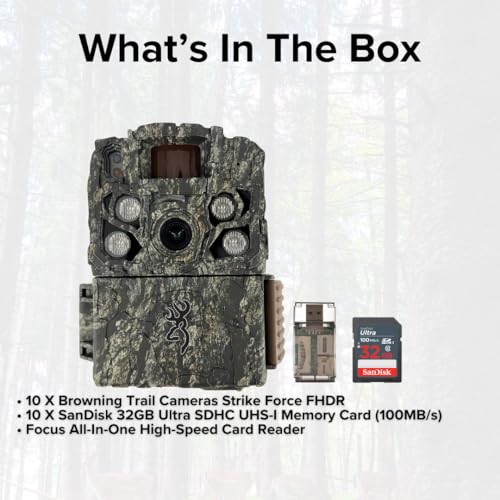 Browning Trail Cameras Strike Force FHDR Gen 2 Night Optics System Bundle with 32GB Memory Card and High-Speed Card Reader 10-Pack