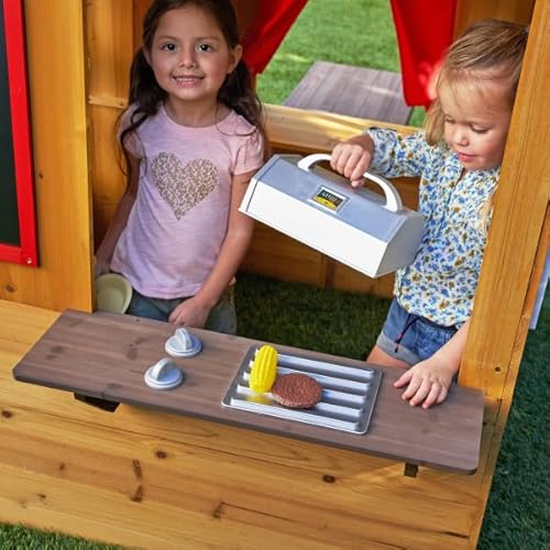 KidKraft Modern Outdoor Wooden Playhouse with Picnic Table, Mailbox, Grill Natural