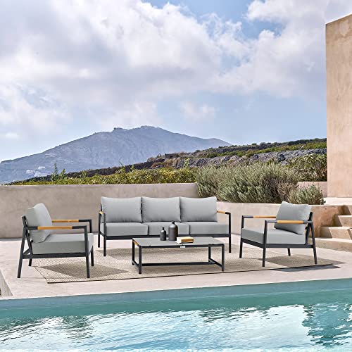 Armen Living Royal Modern Outdoor Patio Conversation Set 4 Piece Black