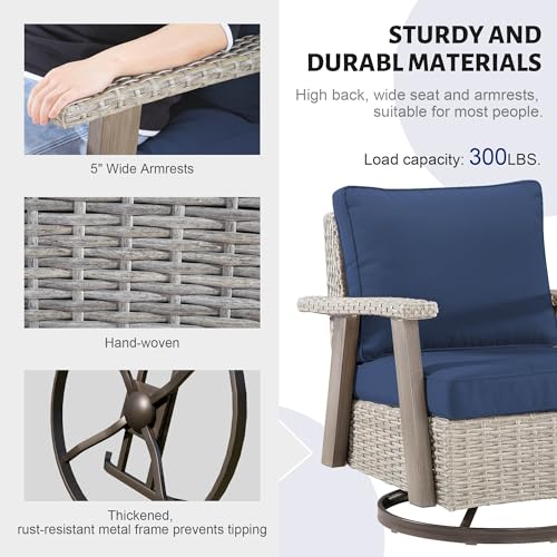 Yokayoay Wicker Patio Chairs Set of 4 Swivel Rocking with Thickened Cushions Grey/Blue