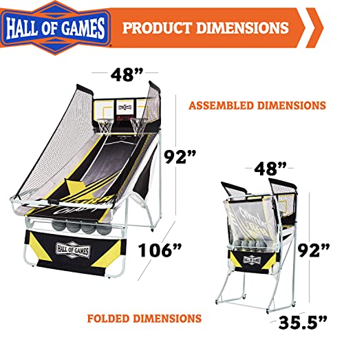Hall of Games Xtra Long Shot EZ-Fold Premium Arcade Basketball Game Black/Yellow/White