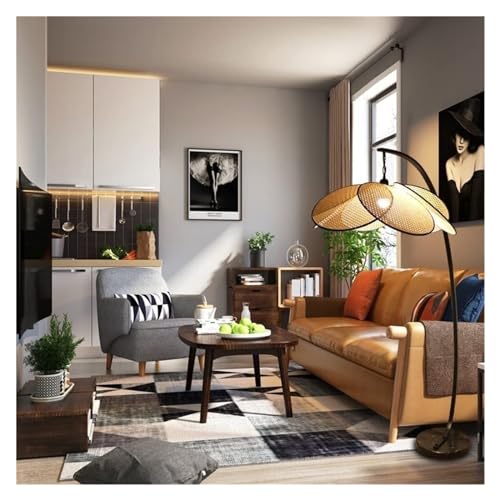 GTEFSWS Handmade Rattan Floor Lamp Retro Style for Bedroom and Living Room One Color