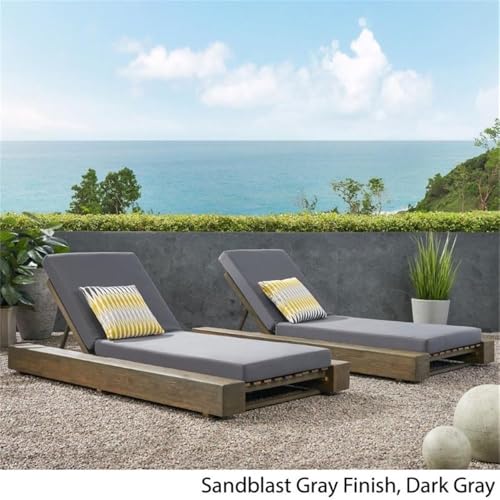 Noble House Broadway Outdoor Acacia Wood Chaise Lounge Set of 2 Gray