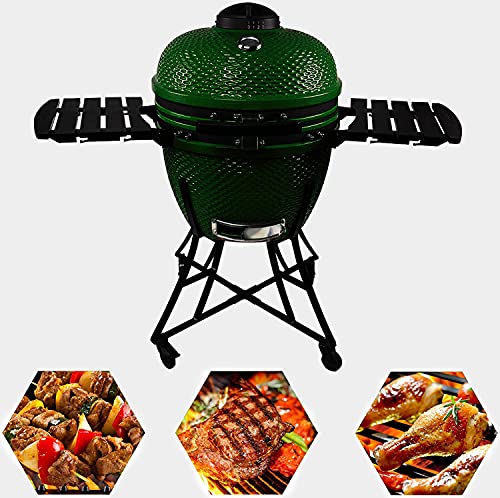 SUFUL 24-Inch Charcoal Kamado Grill with Side Table Green