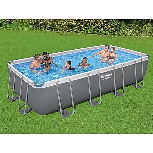 Bestway Power Steel Rectangular Metal Frame Pool Set Gray