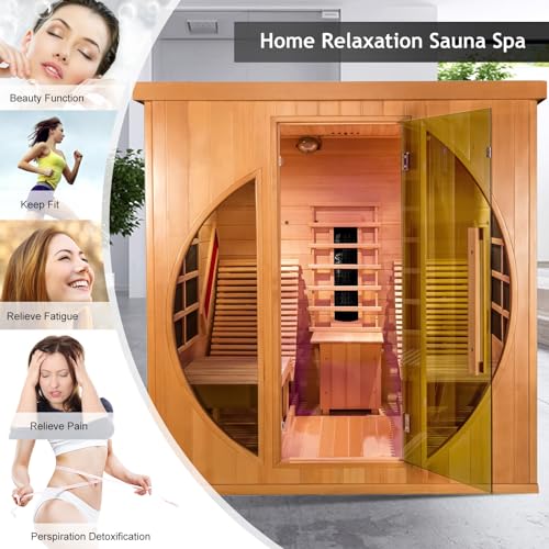 Gollense Infrared Sauna for Home with Recliner, Double Lounge Chairs, Canadian Red Cedar Wood 3400W Indoor Dry Sauna Room Yellow