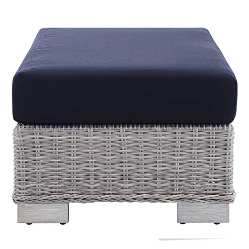 Modway Conway Sunbrella Outdoor Patio Wicker Rattan 2-Piece Armchair and Ottoman Set Light Gray Navy