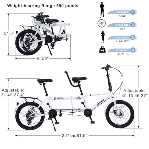 GOJLEX Foldable Tandem Bike 20”City Folding Bicycle White