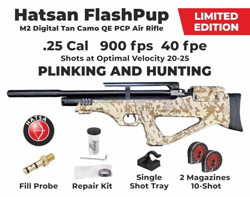 Wearable4U Hatsan FlashPup QE Limited Edition .25 Cal Air Rifle Digital Tan Camo Bundle with Pellets, Targets, and Scope