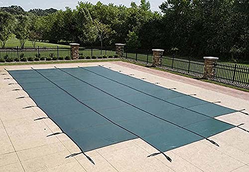 Loop-Loc Super Dense Mesh Green Safety Pool Cover - 16' x 32' with 4' x 8' Center End Steps