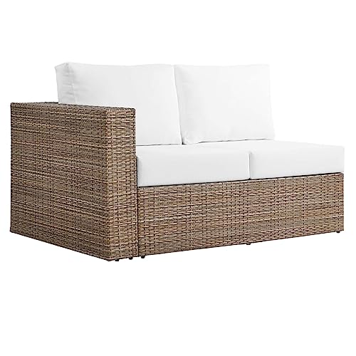 Modway Convene Wicker Rattan Outdoor Patio Sectional Sofa and Ottoman Set Cappuccino White