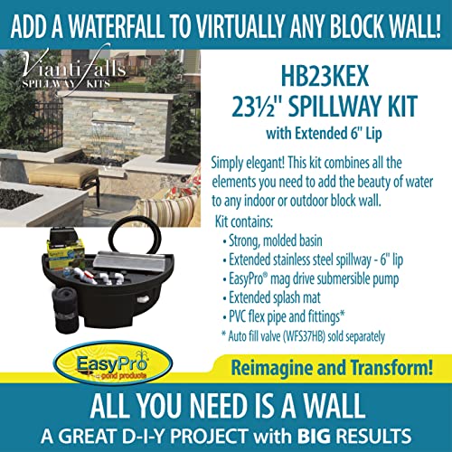 EasyPro Pond Products Vianti Falls Kit 23.5” Stainless Steel Spillway with Basin & EP1350 Pump No Light