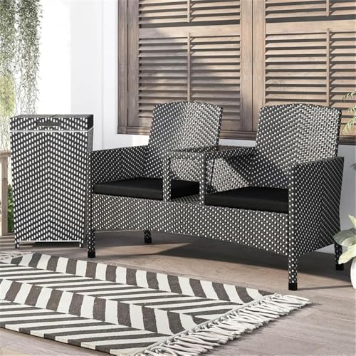 Furniture of America Azur Rattan 2-Piece Loveseat and Trash Can Set Black