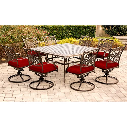 CAMBRIDGE Seasons 9-Piece Outdoor Dining Set with 8 Swivel Chairs and 60x60 Table Red