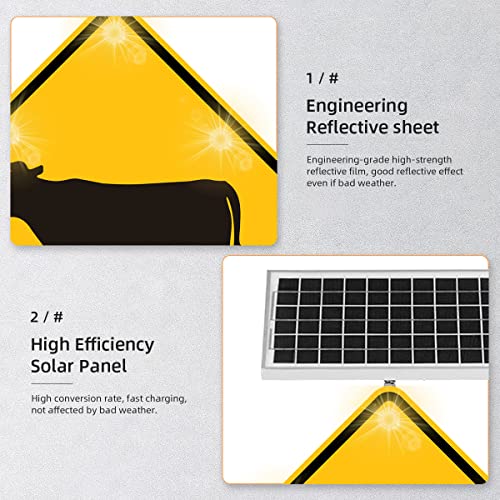 Generic 24" Solar Cow Crossing Sign LED Blinking Black on Yellow