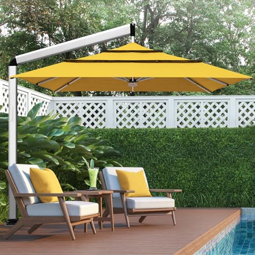 EliteShade Atlas 3-Tier 10x10FT Aluminum Crank Open Cantilever Patio Umbrella Sunflower Yellow