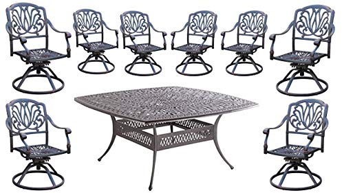 theWorldofpatio Nassau Cast Aluminum 8-Person Patio Dining Set with Lazy Susan Antique Bronze