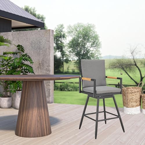 HomeRoots 48" Dark Gray Metal Swivel Outdoor Bar Height Chair with Footrest Grey