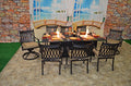 theWorldofpatio Grand Tuscany 9pc Dining Set with Propane Fire Pit and Sunbrella Cushions Antique Bronze