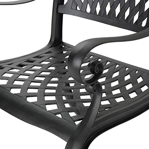 Christopher Knight Home Cayman Outdoor 6-Seater Cast Aluminum Dining Set 7-Pcs Black Sand