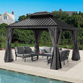ABCCANOPY Hardtop Gazebo 10x12 Outdoor Metal Pavilion with Netting and Curtain Dark Gray