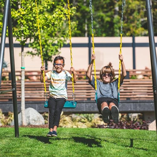 gobaplay Heavy Duty Explorer Kids 3 Zone Swing Set - XL Blue Double Platform, Belt & Flat Swings