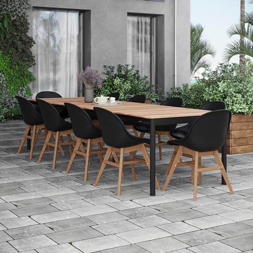Brampton Saipan Rectangular Outdoor Dining Set for 11 - Certified Teak & Aluminum, Black