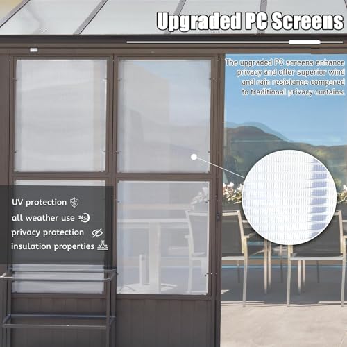ANTSKU 12x14FT Outdoor Permanent Wall Mounted Sunroom with Detachable Polycarbonate Windows, Aluminum Gazebo, Dark Brown