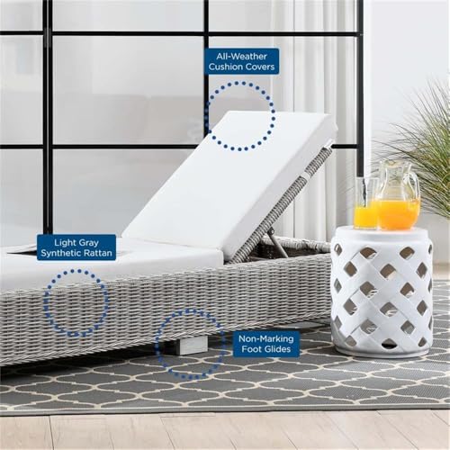 Modway Conway Outdoor Patio Wicker Rattan Chaise Lounge Light Gray White