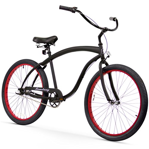Firmstrong Bruiser 3 Speed Men's 26-Inch Beach Cruiser Bike Matte Black/Red Rims