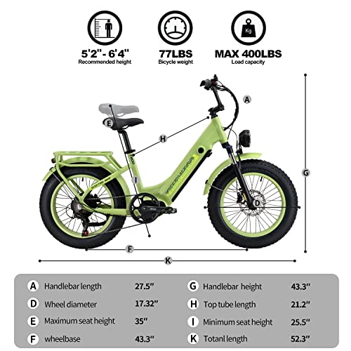 YinZhiBoo Electric Bike for Adults 750W BAFANG Motor Ebike Green