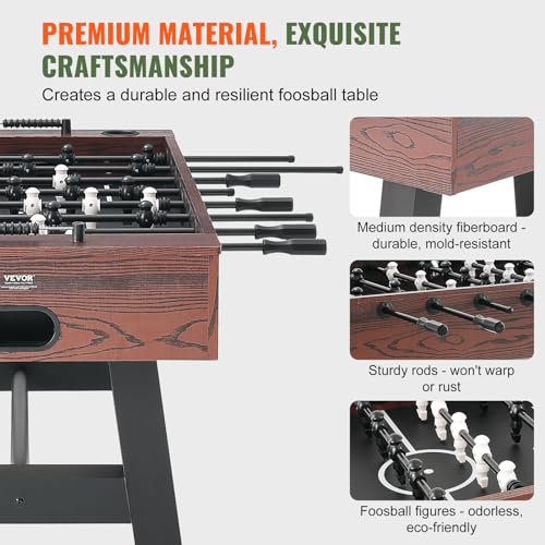VEVOR Foosball Table 55-inch Standard Size Indoor Full Size Soccer with Foosball Table Set Walnut