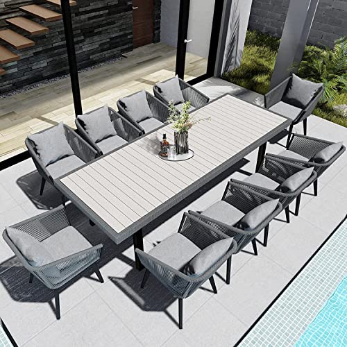 Home Care Wholesale 11 Pieces Patio Dining Set for 10 All Weather Outdoor Furniture with Cushions and Pillows Darker Grey Cushion