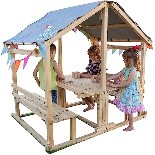 Funphix Kids Klubhouse Wooden Playhouse with Table & Benches