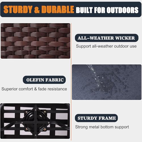 KHOLH 10-Piece Outdoor Patio Furniture Set with Fire Pit Table, Brown/Navy Blue