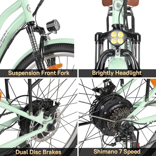 GELEISEN Electric Cruiser Bike 26" 750W 14.5Ah Green