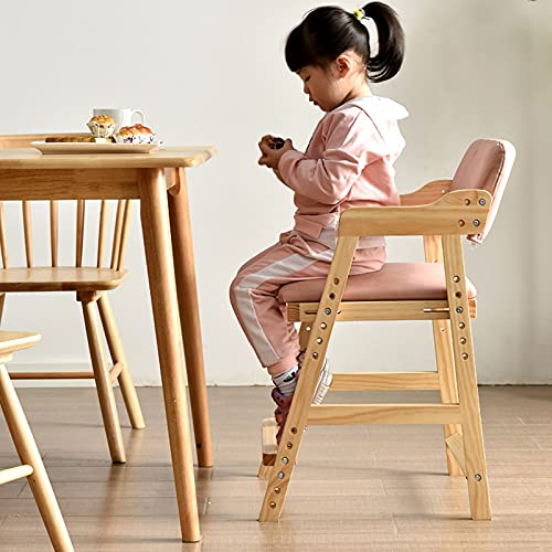 ZWLI Wooden Kids Dining Chair with Arms & Footrest, 6-Gear Adjustable Height, Grey