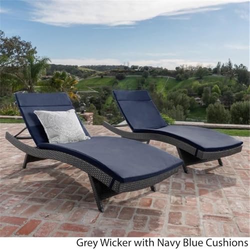 Noble House Salem Outdoor Adjustable Wicker Chaise Lounge Set of 2 Grey