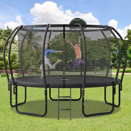 Merax 12FT Outdoor Trampoline with Basketball Hoop & Enclosure Net